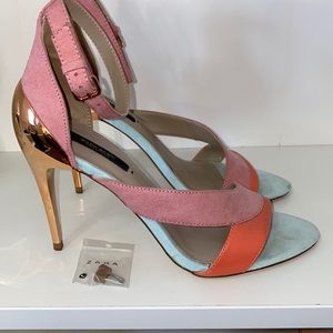 Zara Pink/Coral/Blue High Heel Sandals SZ 6.5US